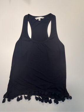 Trina Turk Black Racerback Tank with Pom Pom Trim-Large